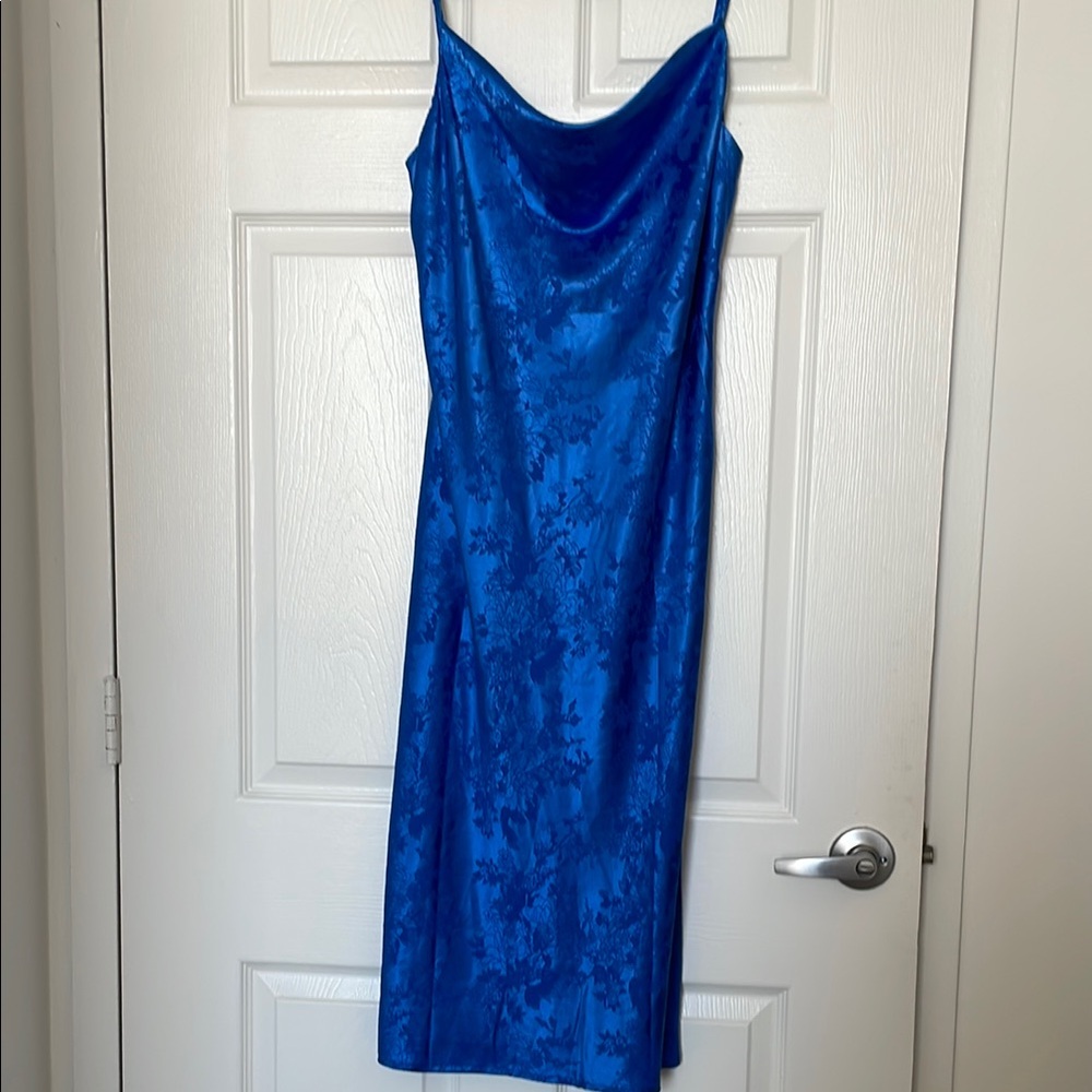 Elegant Blue Satin Slip Dress
